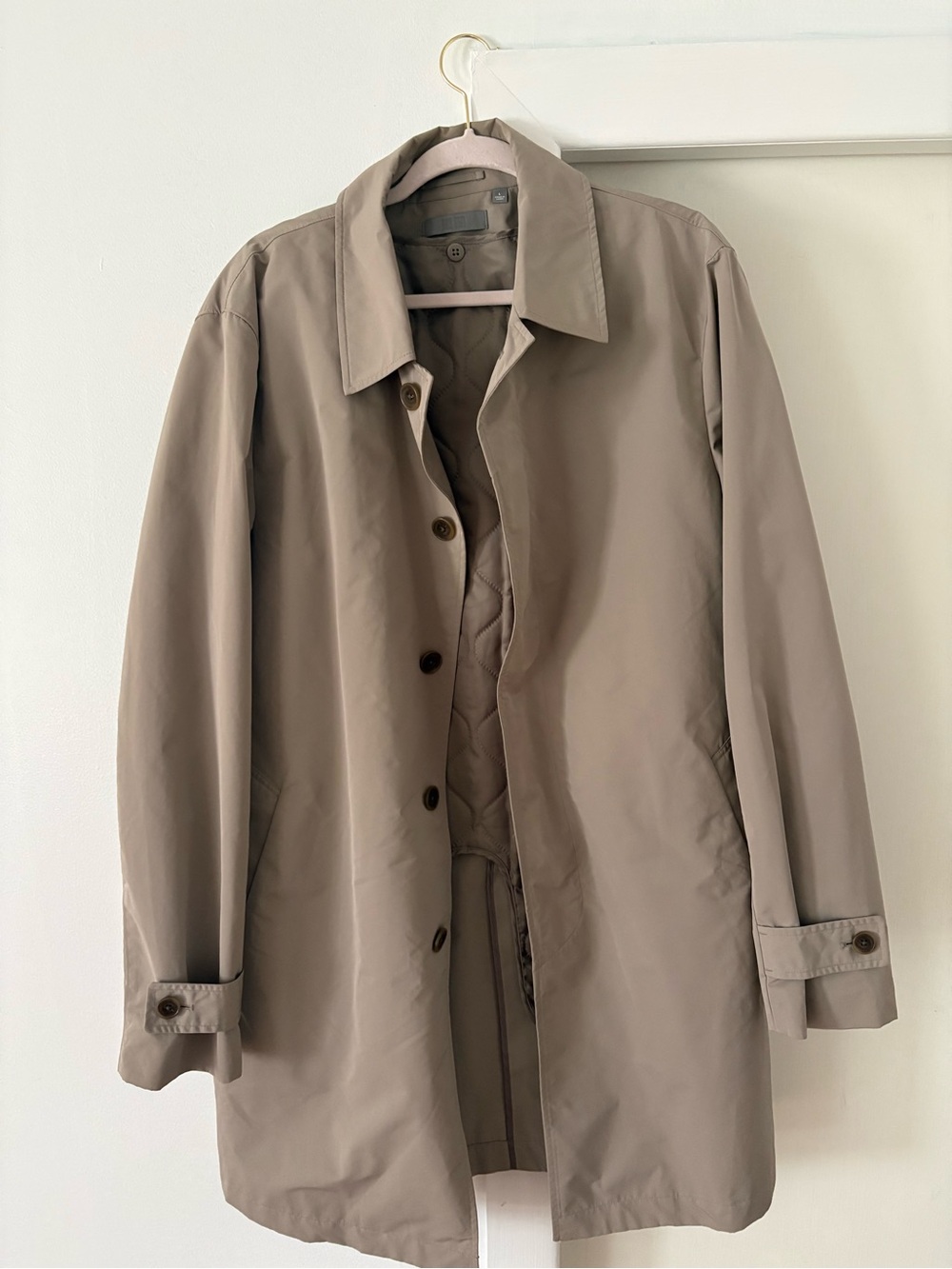 Uniqlo Men's Light Taupe Single-Breasted Trench Coat